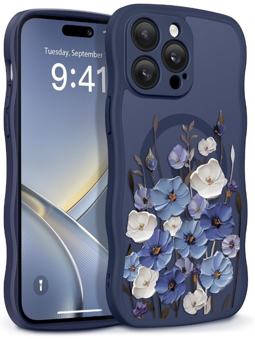 iPhone 14 Pro Fleur Drift/Blue Compatible with MagSafe Floral Translucent Case